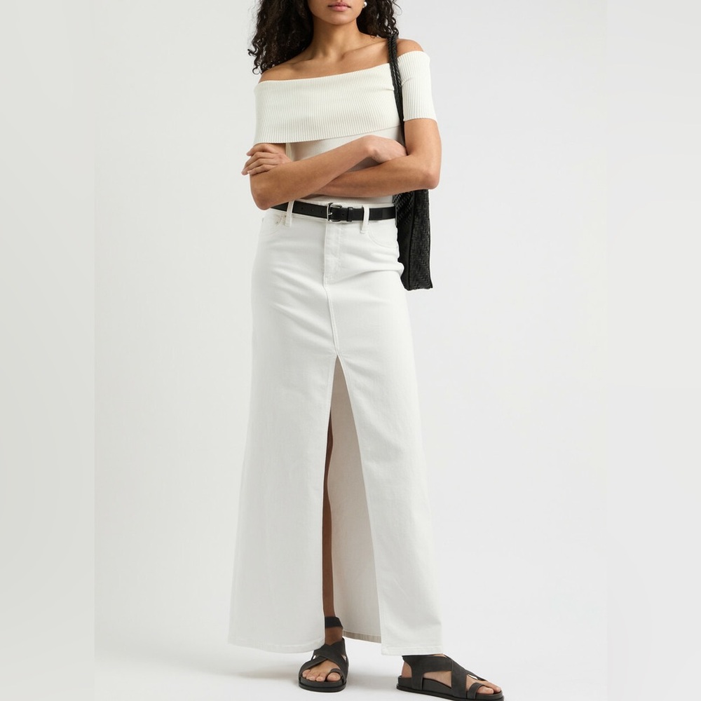 NWOT Alice + Olivia Rye High Rise Denim Maxi Skirt in Off-White